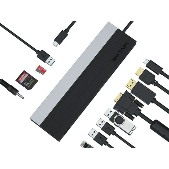 WAVLINK USB C Triple Display 4K MST Docking Station with Gigabit Ethernet, Black