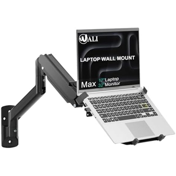 Laptop Wall Mount, Full Motion Adjustable Laptop Arm Fits 10 to 17" Notebook, 2-in-1 Monitor Wall Mount for 17 to 32" Computer Screen, Holds up to 15.4-22lbs(GSWM001NLP), Black