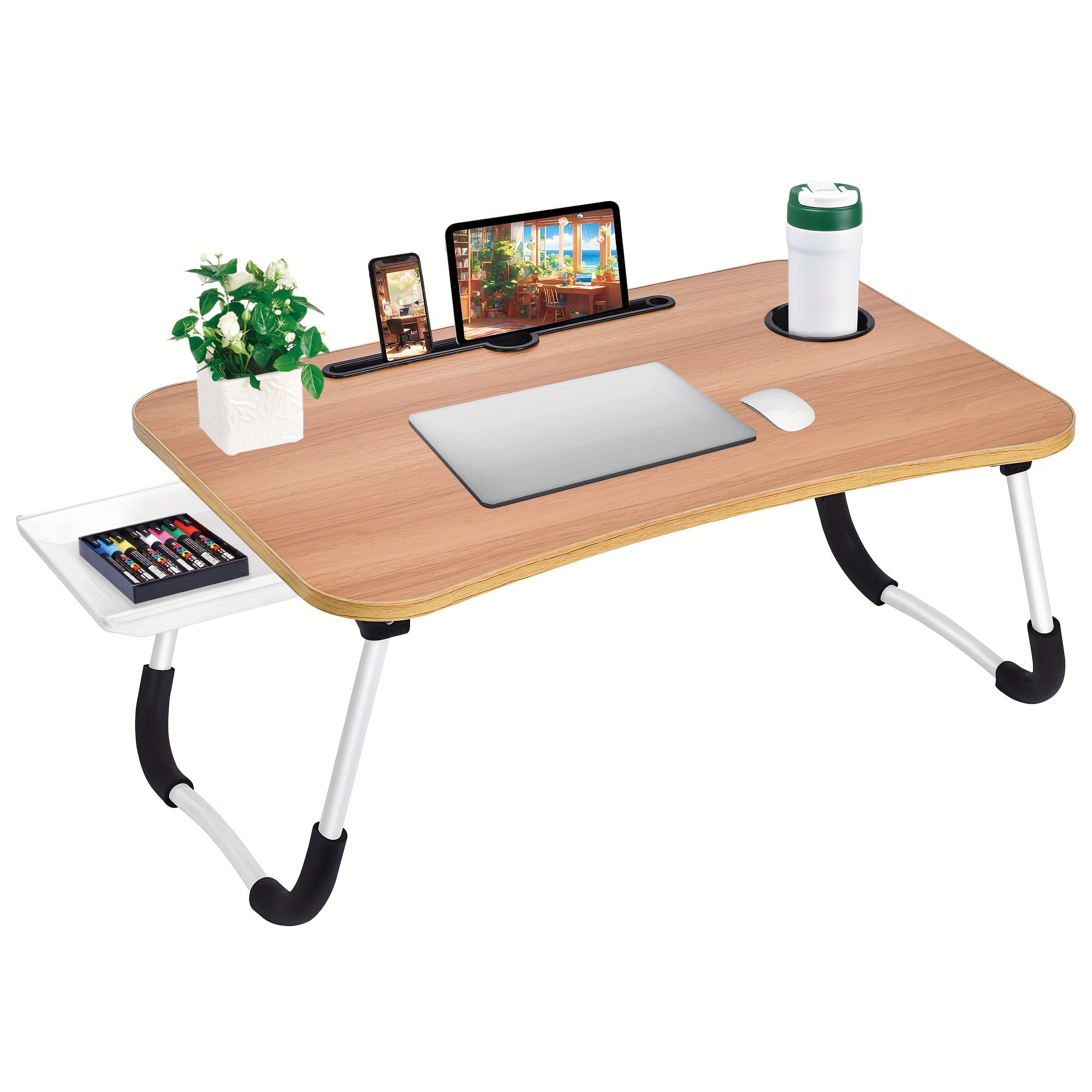 Laptop bed table tray stand with cup holders/drawers for bed/sofa/couch ...
