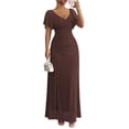 thumbnail image 1 of Laqbezok Evening Gown Dress, Women's V-Neck Mesh Flare Sleeve Formal Maxi, Elegant Ruched Bodycon Party Wedding Guest Dress with Split Hem, 1 of 5