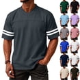 thumbnail image 1 of Laqbezok Men's V-Neck Varsity Stripe T-Shirt, Casual Short Sleeve Athletic Tee, Lightweight Breathable Fashion Pullover with Double Sleeve Stripes, 1 of 6
