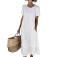 thumbnail image 1 of Laqbezok Slub Linen Double Layer Dress, Women's Casual Round Neck Short Sleeve Sundress with Pockets, Resort Flowy Tiered Midi Gown, 1 of 3