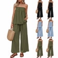 thumbnail image 1 of Laqbezok Women's 2-Piece Summer Set, Sexy Strapless Tube Top and High Waisted Wide Leg Pants Outfit, Casual Solid Color Lounge Tracksuit with Pockets, 1 of 5