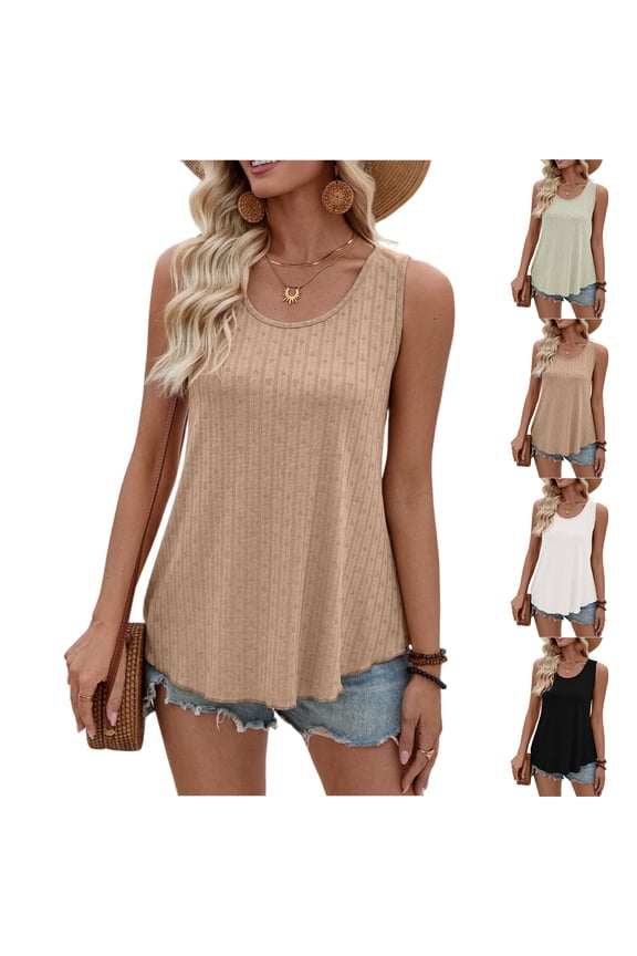 Women's Casual Knit Tank Top, Summer Sleeveless Scoop Neck Blouse, Elegant Heart Print Knit Camisole, Relaxed Fit A-Line Tunic for Beach and Daily Wear