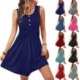 thumbnail image 1 of Laqbezok Women's Casual Sleeveless Dress, Round Neck Twist Front Mini Dress, Slim Fit A-Line Summer Outfit for Vacation Beach, 1 of 6