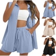 thumbnail image 1 of Laqbezok Women's Cotton Linen 2-Piece Set, Casual Sleeveless Button Down Shirt and Shorts Outfit, Relaxed Fit Summer Beach Resort Wear with Pockets, 1 of 3
