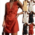 thumbnail image 1 of Laqbezok Women's Cotton Linen Deep V Neck Sleeveless Slim Fit Mini Dress Summer Casual Party Vacation Sundress, Fashion Sleeveless Gown, Chic Sexy Apparel, 1 of 7