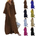 thumbnail image 1 of Laqbezok Women's Fashion Cotton Linen Shirt Dress, Solid Casual Long Sleeve Maxi Button-Down Dress, Elegant Loose Fit Cardigan Long Dress with Pockets, Versatile Everyday Caftan, 1 of 5