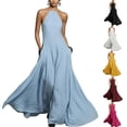 thumbnail image 1 of Laqbezok Women's Halter Neck Backless Maxi Dress, Casual Sleeveless Open Back Long Gown, Minimalist Summer Beach Sundress with Pockets, 1 of 6