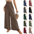 thumbnail image 1 of Laqbezok Women's High Waist Smocked Palazzo Pants, Wide Leg Casual Trousers, Loose Flowy Summer Beach Vacation Slacks, 1 of 7