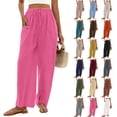 thumbnail image 1 of Laqbezok Women's Linen Wide Leg Pants, High Waist Drawstring Casual Loose Trousers with Pockets for Summer Beach Travel Vacation, 1 of 6