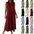 thumbnail image 1 of Laqbezok Women's Sleeveless Maxi Dress, Casual Collared V-Neck Long Gown, Relaxed Fit Side Slit Summer Dress with Pockets, 1 of 8