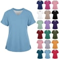 thumbnail image 1 of Laqbezok Women's V-Neck Nursing Uniform Top, Professional Short Sleeve Shirt, Medical Workwear with Chest Pocket and Side Slits, 1 of 5