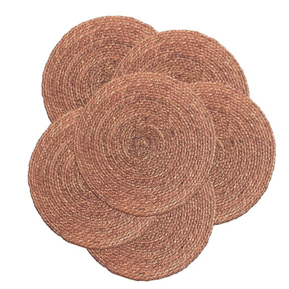 Laquedecraft 13.8" Round Brown Seagrass Rattan Placemats Set 6, Woven Farmhouse Spring Plate Chargers for Wedding, Party, Christmas, Events