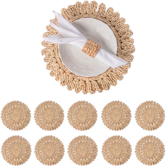 Laquedecraft 13.8" Round Corn Husk Rattan Placemats Set of 10 for Wedding, Party, Christmas, Events