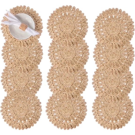 Laquedecraft 13.8" Round Corn Husk Rattan Placemats Set of 12 for Wedding, Party, Christmas, Events