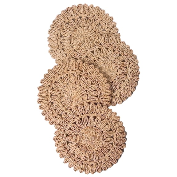 Laquedecraft 13.8" Round Woven Corn Husk Rattan Placemats Set of 4 for Wedding, Party, Christmas, Events