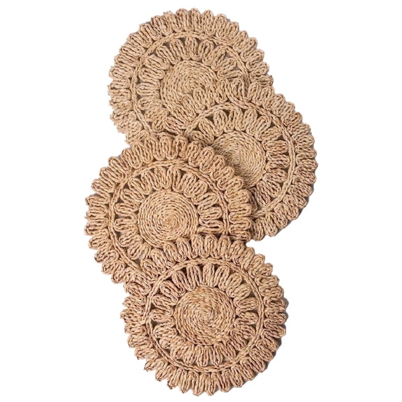 Laquedecraft 13.8" Round Woven Corn Husk Rattan Placemats Set of 4 for Wedding, Party, Christmas, Events