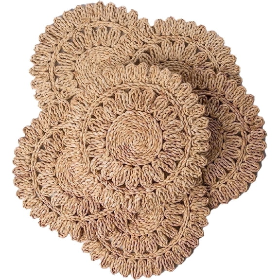 Laquedecraft 13.8" Round Corn Husk Rattan Placemats Set of 6 for Wedding, Party, Christmas, Events