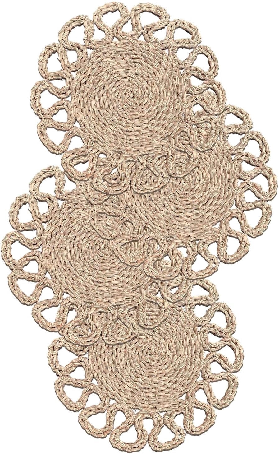 Laquedecraft 13.8" Round Rattan Seagrass Placemats | Farmhouse Spring Wicker Plate Chargers for Christmas, Dining, Party (Set of 4)
