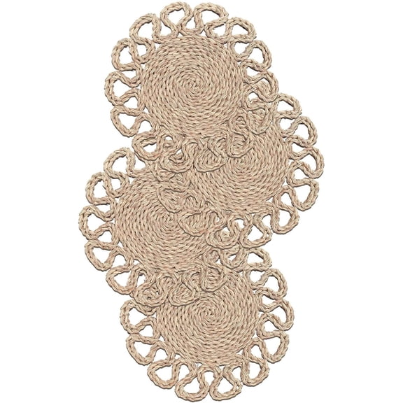 Laquedecraft 13.8" Round Rattan Seagrass Placemats | Farmhouse Spring Wicker Plate Chargers for Christmas, Dining, Party (Set of 4)