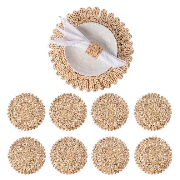 Laquedecraft 13.8" Round Corn Husk Placemats Set of 8 | Boho Rattan Woven Spring Plate Chargers for Wedding, Party, Christmas, Events