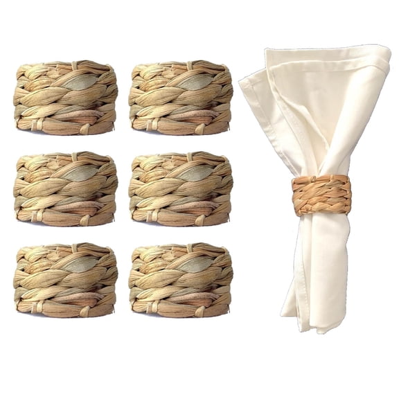 Laquedecraft Set 6 Woven Water Hyacinth Napkin Rings, Holders for Christmas, Thanksgiving, Dining Table, Wedding Party