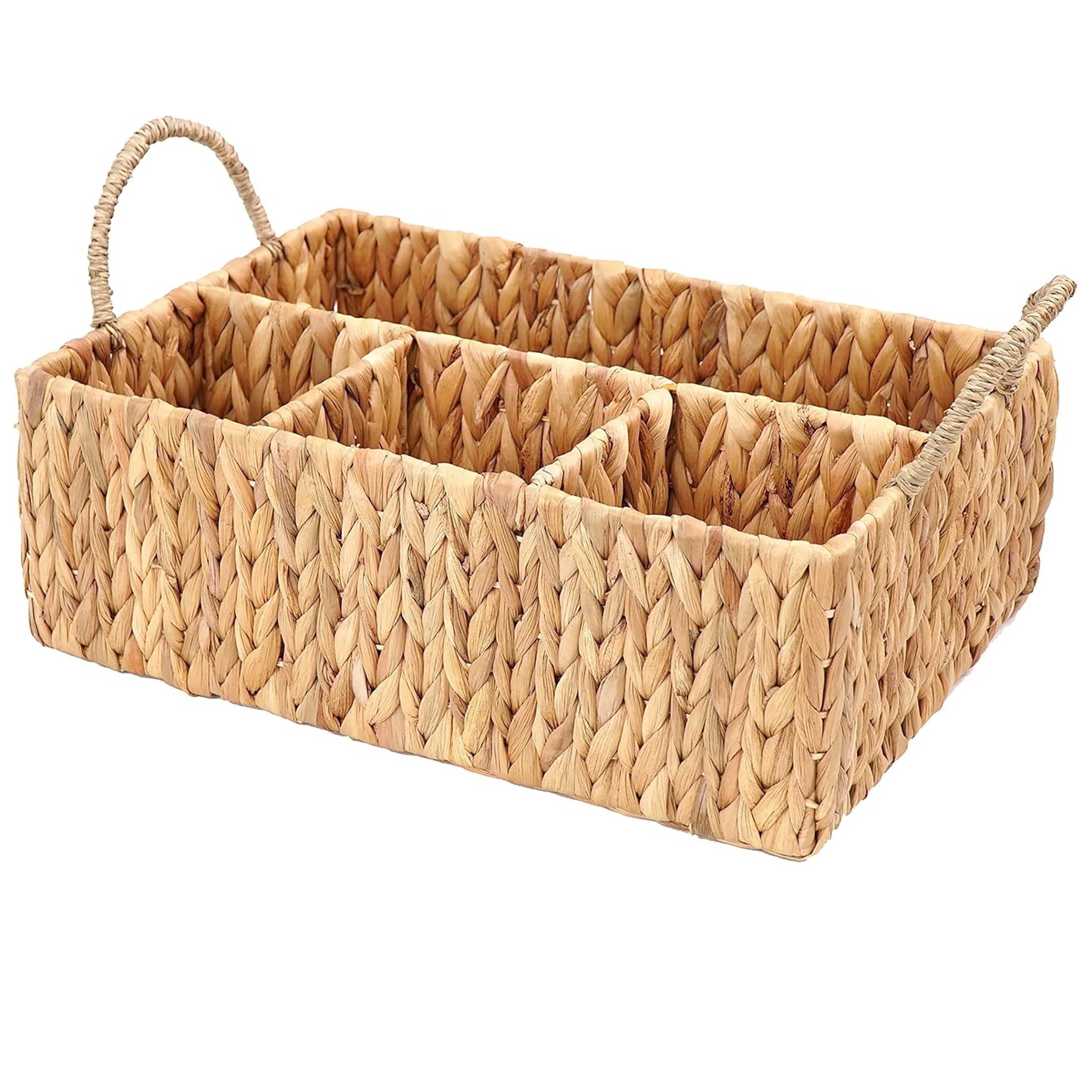Laquedecraft Wicker 4 Section Rectangular Divided Storage Basket  for Organizing Bathroom Kitchen Shelves