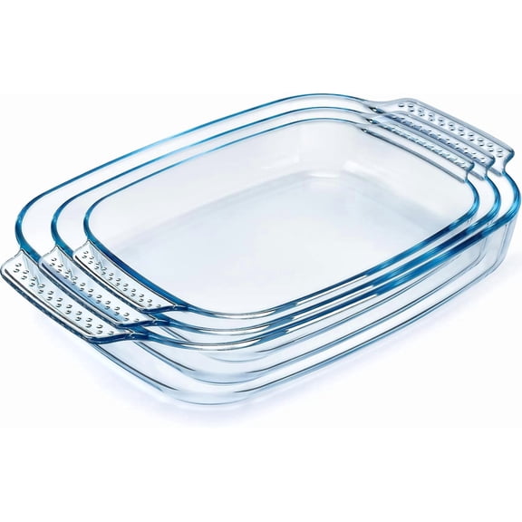 Lar Glass Baking Dish Set, Easy Grab Oven Safe Pan for Cooking 2 QT+2.7 QT+3.3 QT