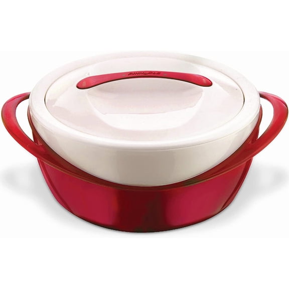 Lar Insulated Casserole Dish with Lid 3.6 qt. Elegant Hot Pot Food Warmer/Cooler -Thermal Soup/Salad Serving Bowl Stainless Steel ContainerBest Gift Set for Moms Holidays Red