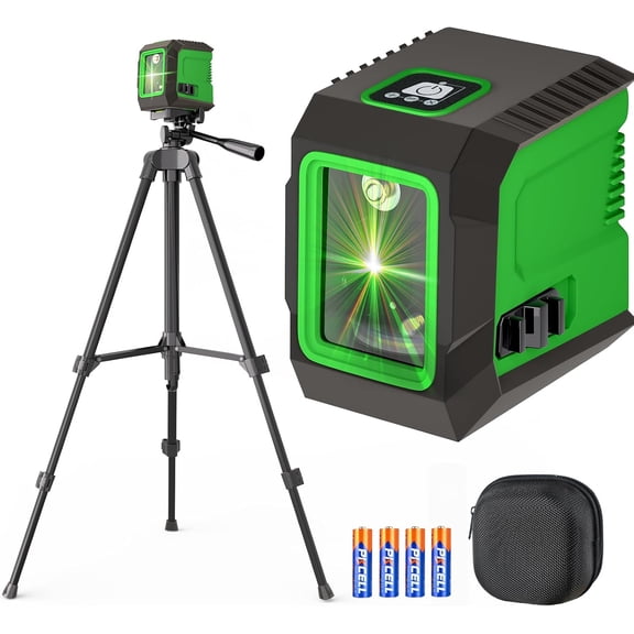 Lar Level with 50 Tripod, 360 lf Leveling Cross Line Lar Level, Green Beam Horizontal and Vertical Line Leveler Tool for Hanging Pictures, Home Renovation with 4 AA Batteries & Carry Pouch