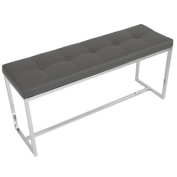 Lara Bench Grey - Modern Style Bench Featuring Comfortable Leatherette Seat & Elegant Silver Chrome Frame Legs (W39"xD12"xH18")