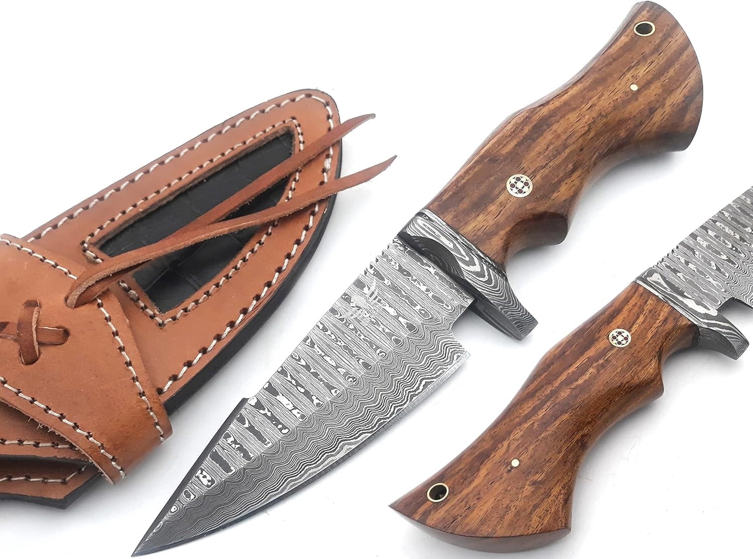 Lara Eagle Bobcat Fixed blade Skinning Knife for Camping, Handmade damascus Hunting Knifves with Leather Sheath, Size 10" sharp outdoor knife