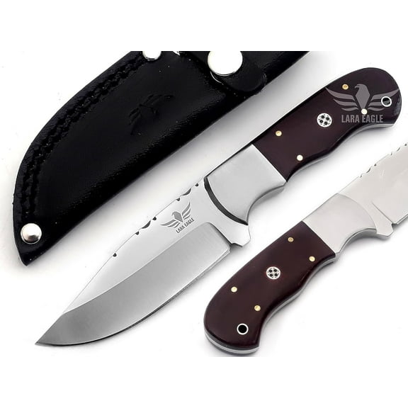Lara Eagle Handmade Hunting Knife - 440C Stainless Steel Blade Skinner with Sheath - Fixed 7.5 inch Rust Free Survival Knife Great for Camping - Micarta Handle with mosaic pin