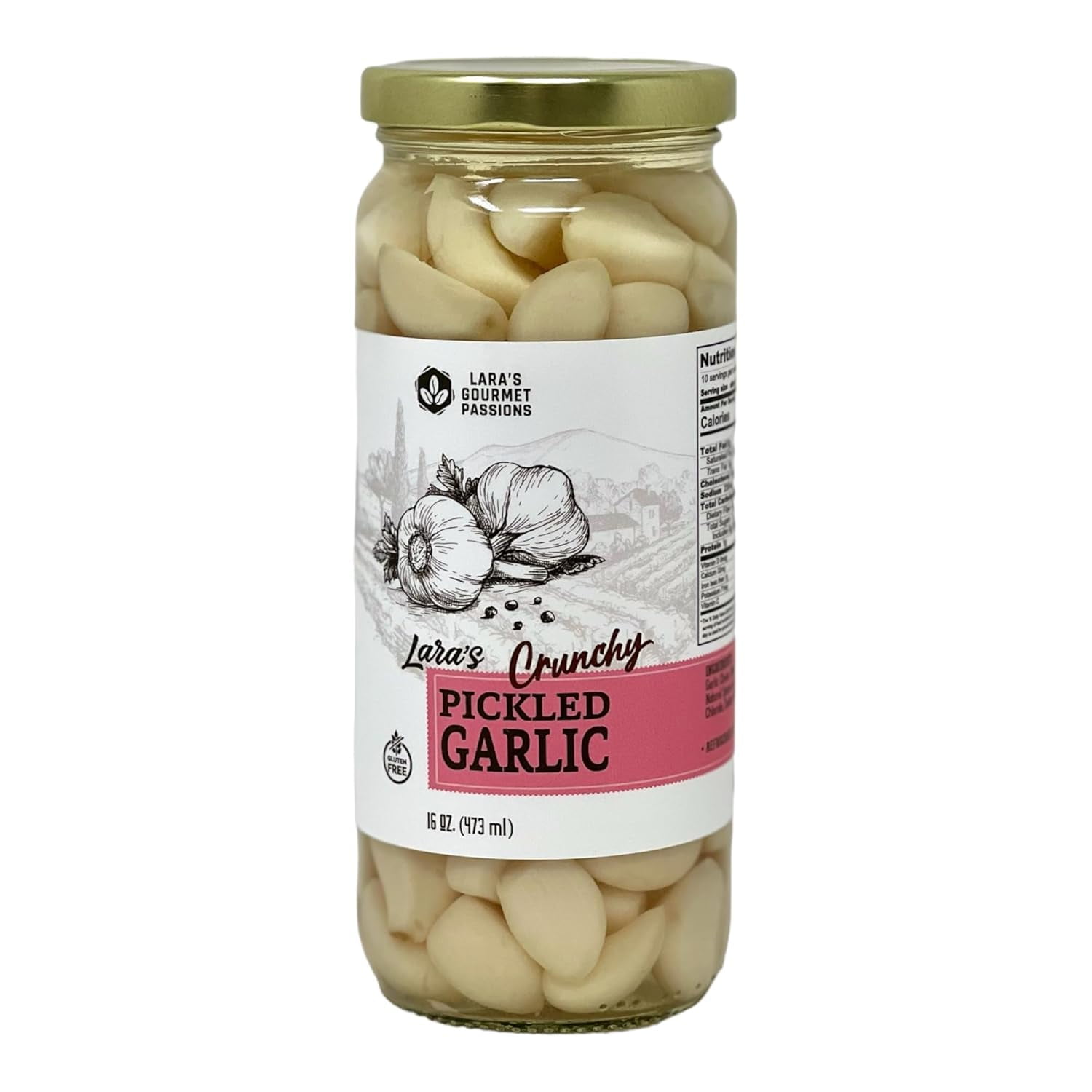Lara's Pickled Crunchy Garlic Cloves in Jar (1 Pack, 16 oz)
