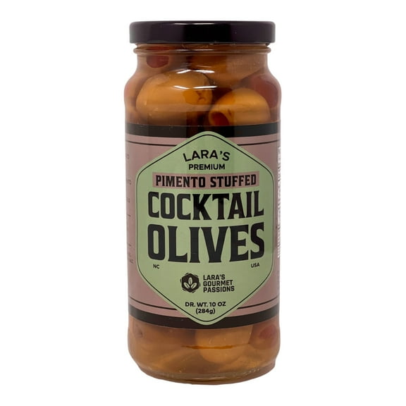 Lara's Premium Pimento Stuffed Cocktail Olives  Hand-Stuffed Green Olives