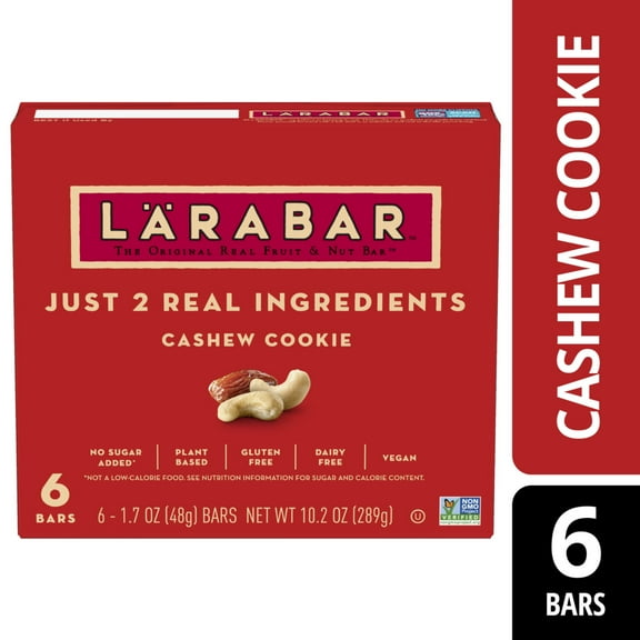 Larabar Cashew Cookie, Fruit and Nut Bars, Gluten Free and Vegan, 10.2 oz, 6 Count