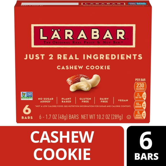 Larabar Cashew Cookie, Fruit and Nut Bars, Gluten Free and Vegan, 10.2 oz, 6 Count
