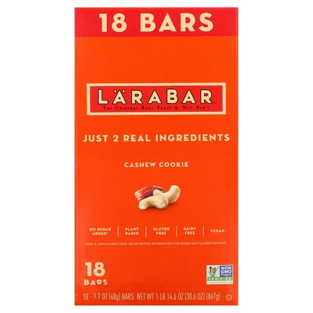 Larabar Cashew Cookie, Gluten Free Vegan Fruit & Nut Bars, 1.7 oz, 18 ct
