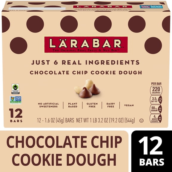 Larabar Chocolate Chip Cookie Dough, Fruit and Nut Bars, Gluten Free, 19.2 oz, 12 Count