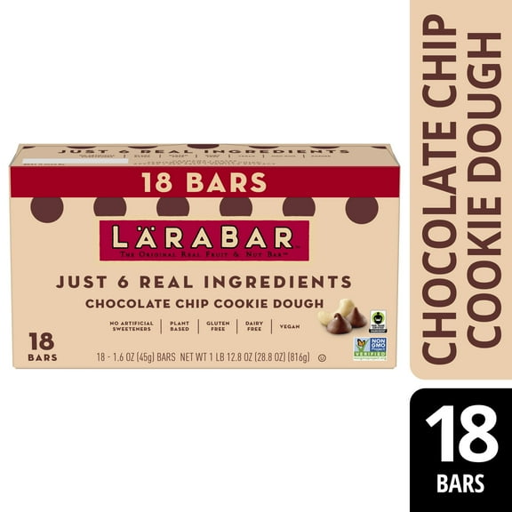 Larabar Chocolate Chip Cookie Dough, Gluten Free Fruit & Nut Bar, 18 Ct