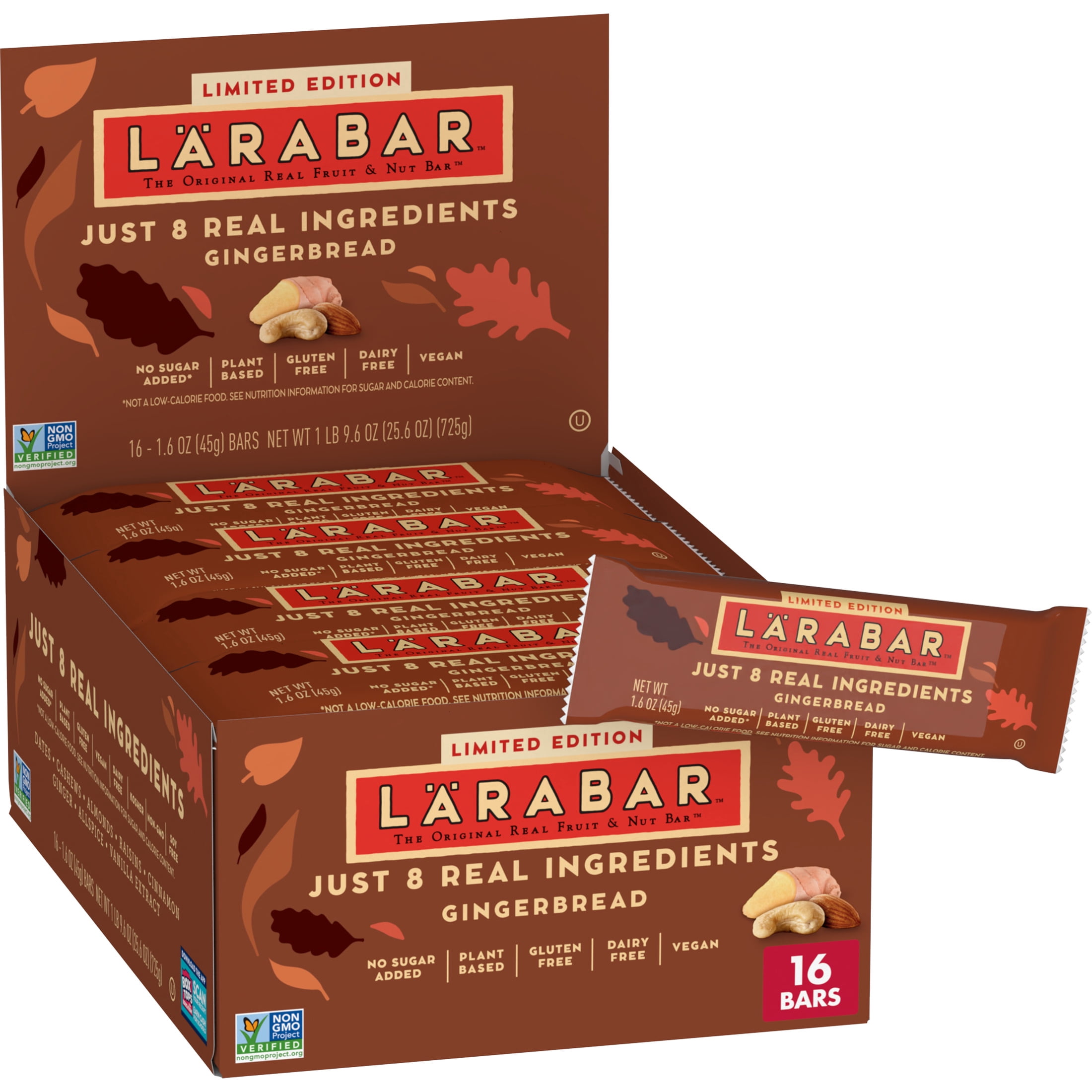 Larabar Limited Edition Gingerbread, Gluten Free Vegan Fruit & Nut Bars, 16 Bars, 25.6 oz Box
