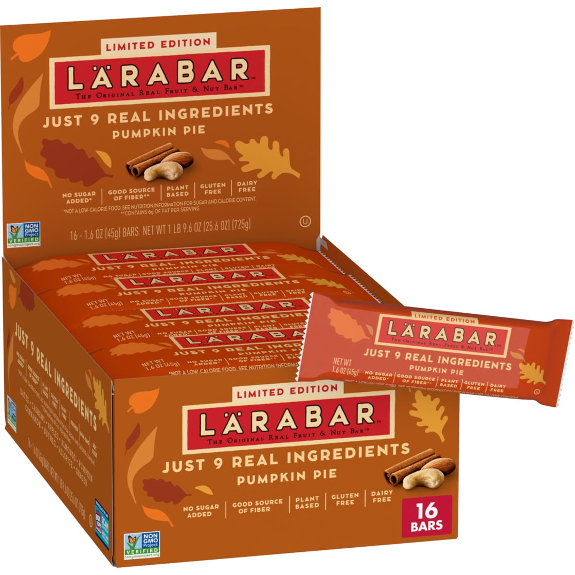 Larabar Limited Edition Pumpkin Pie, Gluten Free Vegan Fruit & Nut Bars, 16 Bars, 25.6 oz