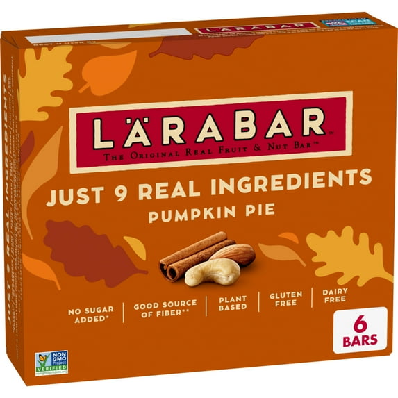Larabar Limited Edition Pumpkin Pie, Gluten Free Vegan Fruit & Nut Bars, 6 Bars, 9.6 oz
