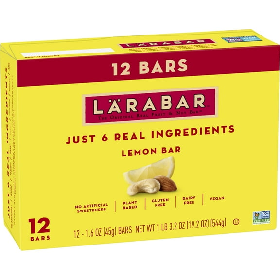 Larabar Lemon Bar Fruit ESF27 and Nut Bars, Gluten Free and Vegan, 19.2 oz, 12 Ct