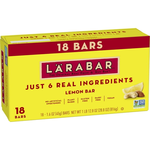 Larabar Lemon Bar, Gluten ESF27 Free Vegan Fruit & Nut Bars, 1.6 oz bars, 18 ct