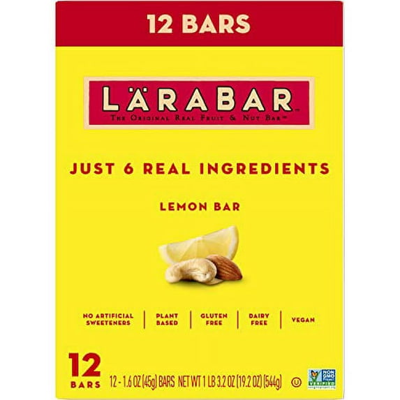 Larabar Lemon Bar, Gluten Free Vegan Fruit & Nut Bar, 1.6 oz, 12 ct