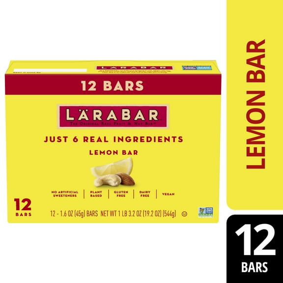 Larabar Lemon Bar Fruit and Nut Bars, Gluten Free and Vegan, 19.2 oz, 12 Ct