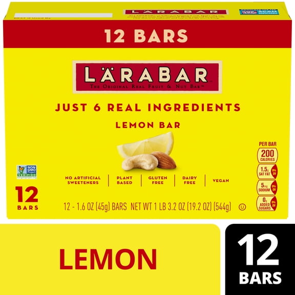 Larabar Lemon Bar Fruit and Nut Bars, Gluten Free and Vegan, 19.2 oz, 12 Count