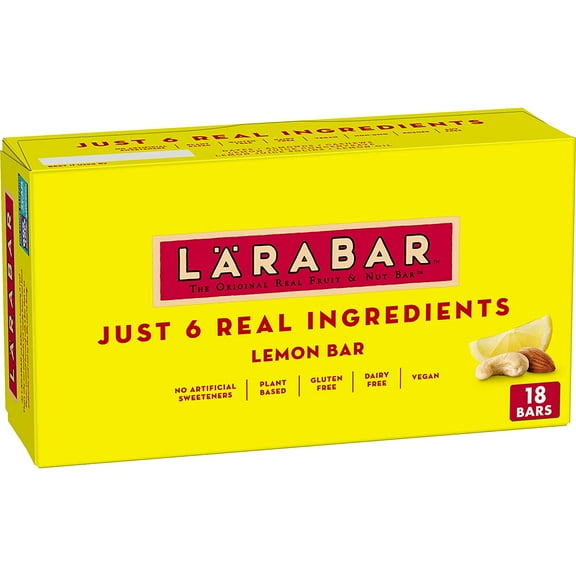 Larabar Lemon Bar, Gluten Free Vegan Fruit & Nut Bars, 1.6 oz bars, 18 ct